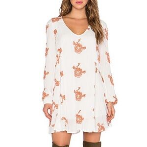 FREE PEOPLE Ivory Emma Embroidered Long Sleeve Mini Dress